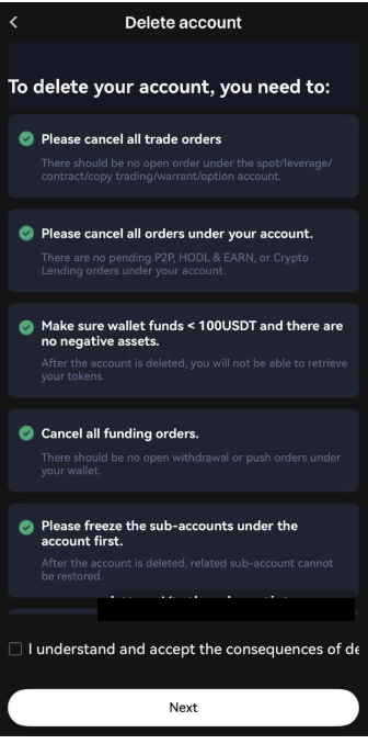 Gate.io Delete account checklist